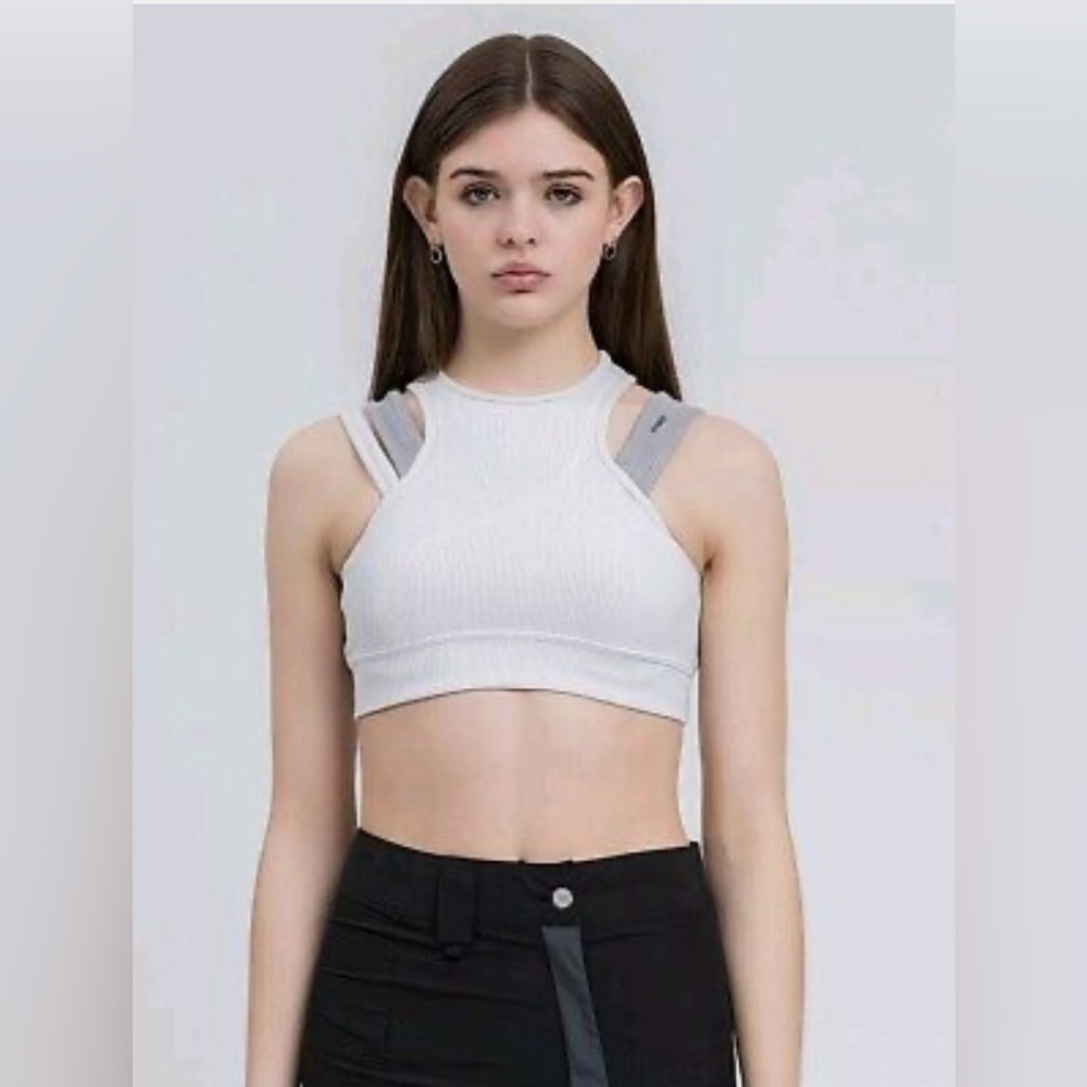 C2H4 Layered Women Sporty Bra in Opal Gray Size XS
